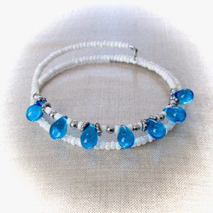 "Here Comes the Rain" blue/white beaded bracelet